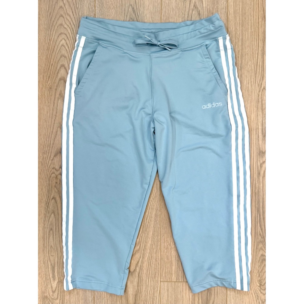 Adidas 3-Stripe Cropped Capri Track Pants Baby Blue White Y2K Sweatpants Medium